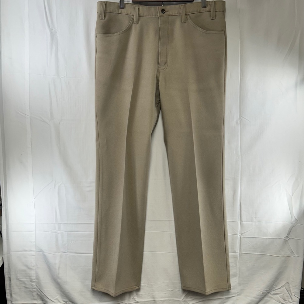 Levi's Action Slacks Mens 38x33 Tan Vintage 80s USA Made Polyester Trousers